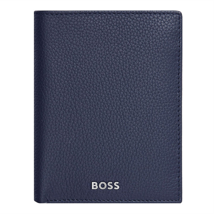 Hugo Boss Kartenetui mit Klappe und Geldfach, klassisches genarbtes Marineblau HLG416N