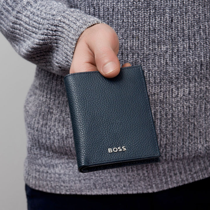 Hugo Boss Kartenetui mit Klappe und Geldfach, klassisches genarbtes Marineblau HLG416N