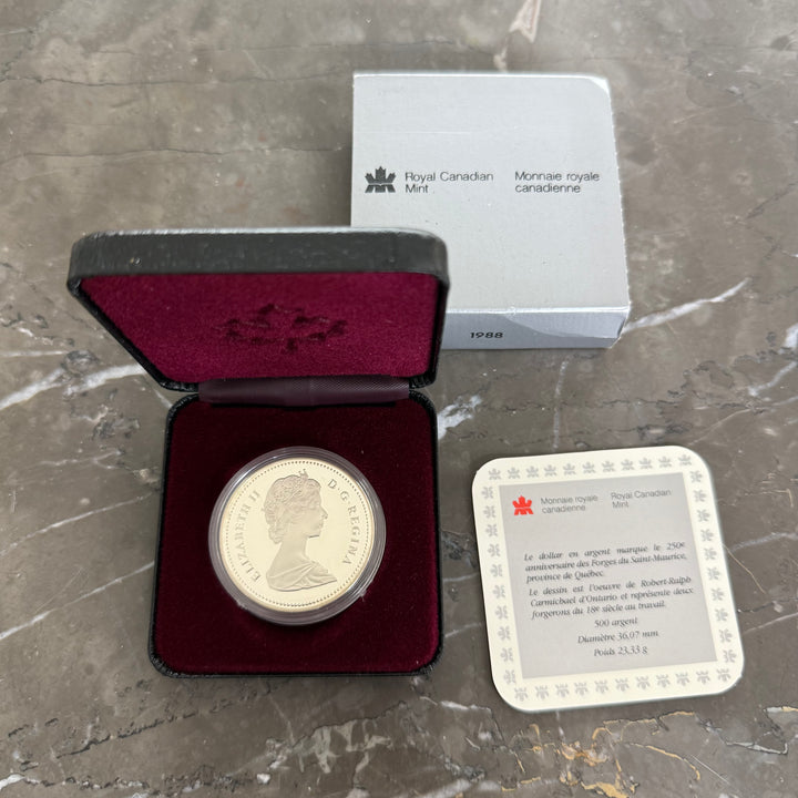 Moneta in argento 1 Dollaro canadese 1988 Les Forges du Saint-Maurice Ironworks