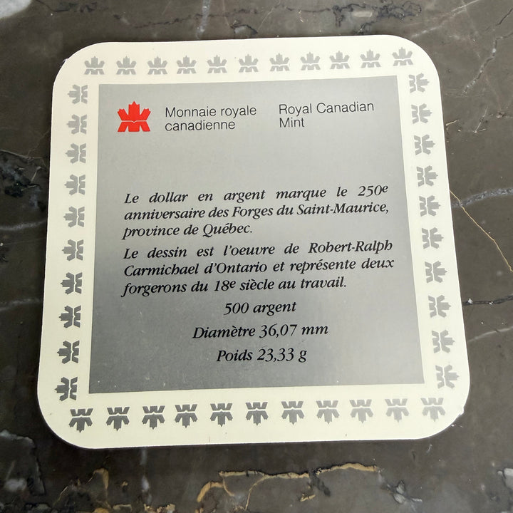 Moneta in argento 1 Dollaro canadese 1988 Les Forges du Saint-Maurice Ironworks
