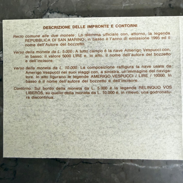 Silbermünzen 5000 10000 Lire Republik San Marino Amerigo Vespucci 1995