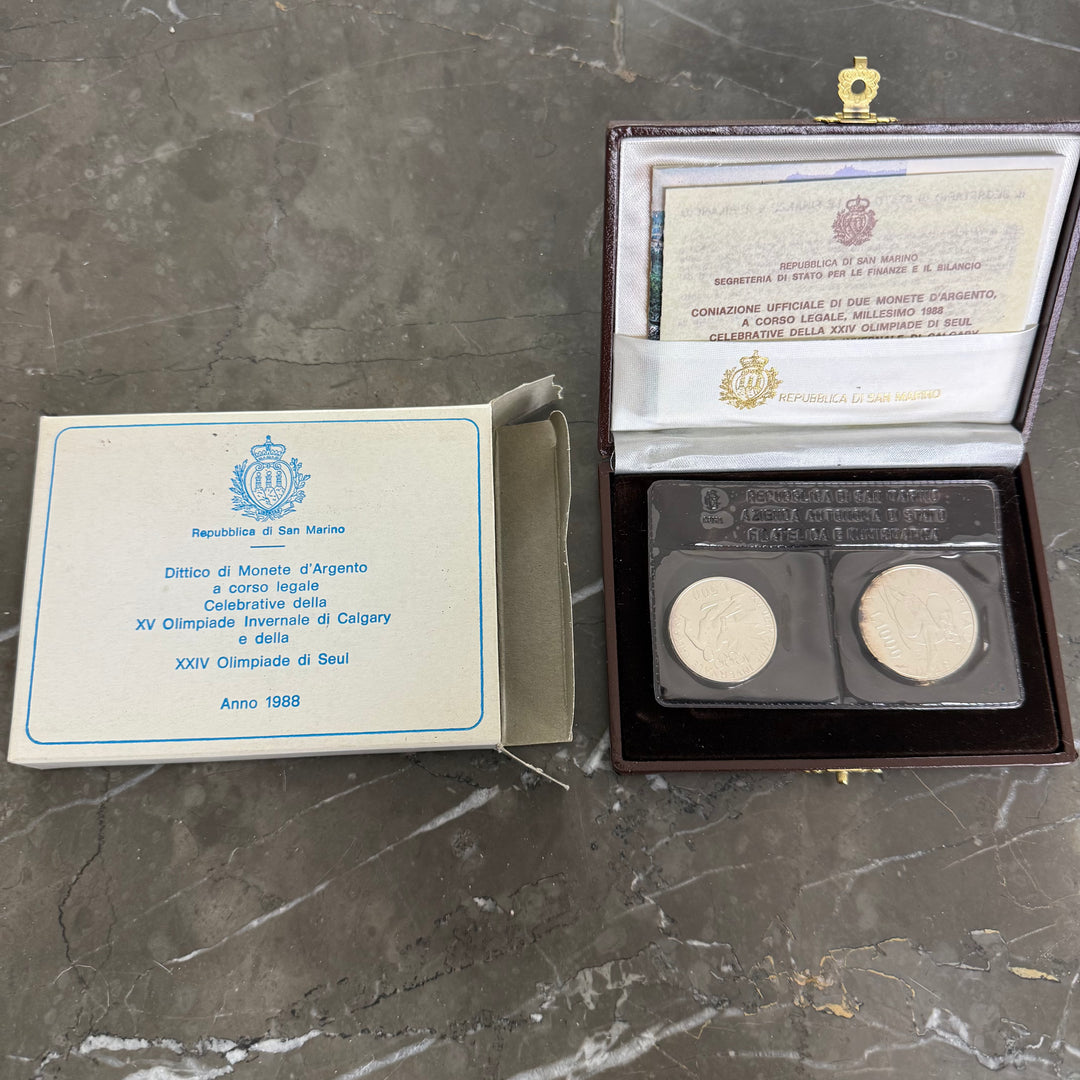Silver coins Republic of San Marino XV Calgary Winter Olympics and XXIV Seoul Olympics 1988