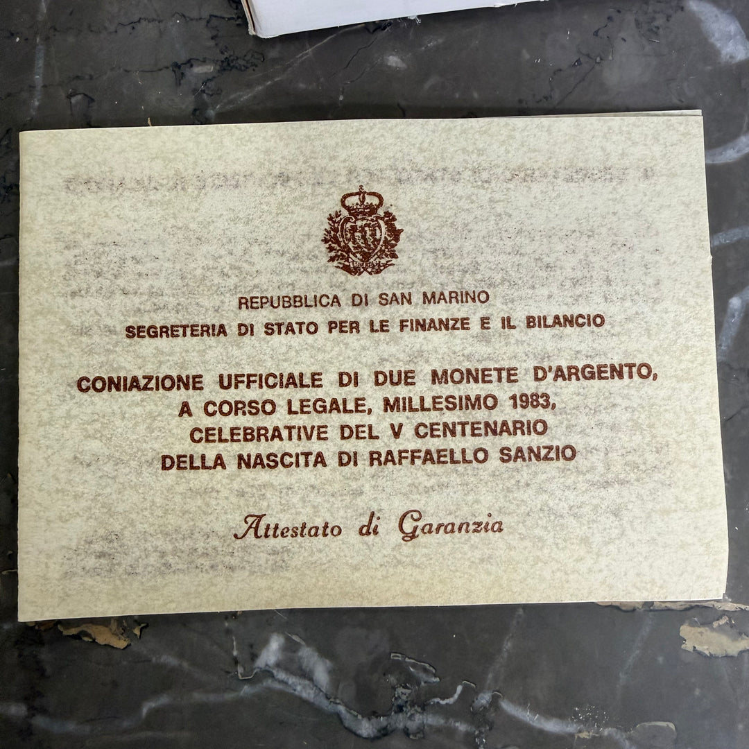 Monnaies en argent 500 1000 Lire République de Saint-Marin V Centenaire de naissance Raffaello Sanzio 1983