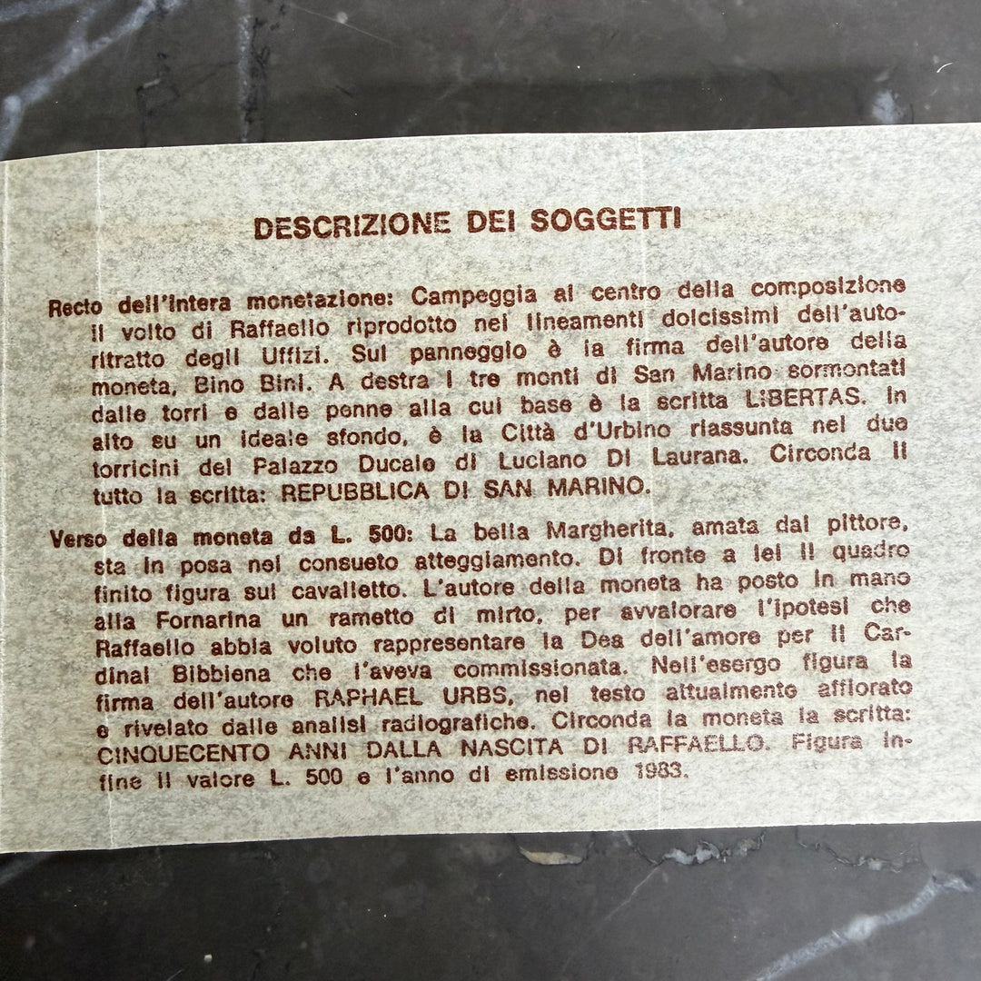 Monnaies en argent 500 1000 Lire République de Saint-Marin V Centenaire de naissance Raffaello Sanzio 1983