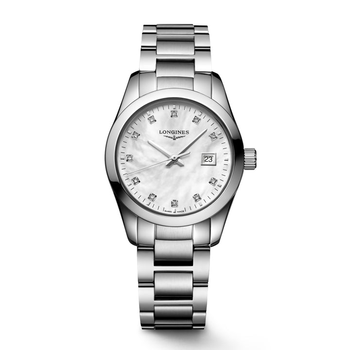 Montre Longines Conquest Classic 29mm nacre diamants quartz acier L2.286.4.87.6