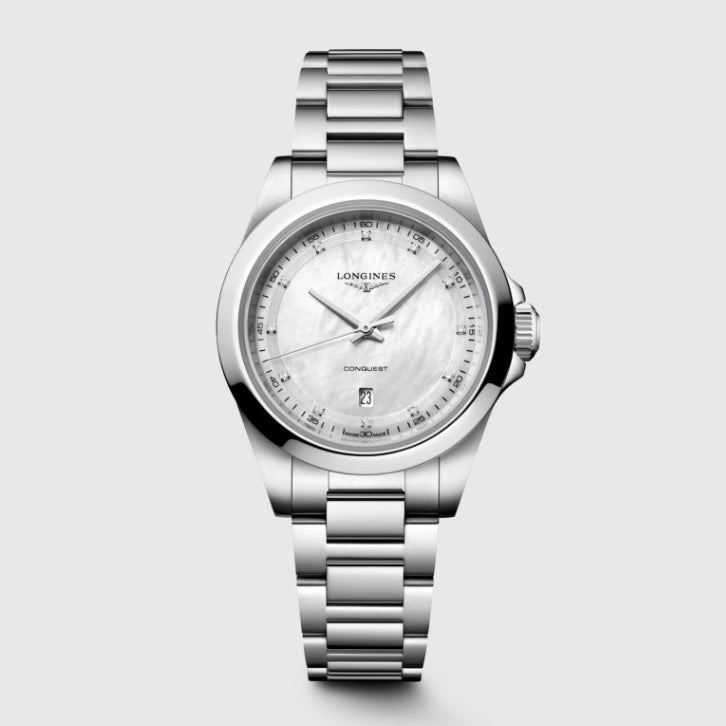 Montre Longines Conquest 30mm nacre diamants quartz acier L3.350.4.87.6