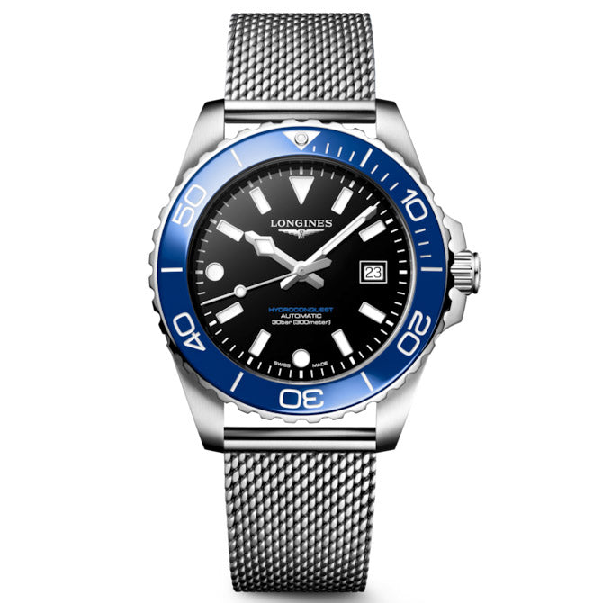 Longines Hydroconquest 42 mm schwarze Automatikuhr aus Stahl L3.788.4.90.6