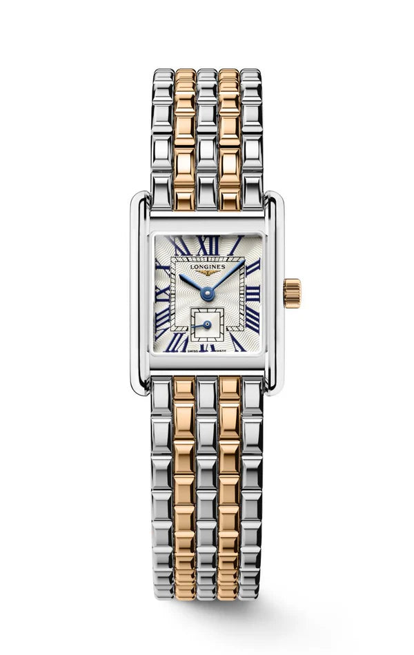 Montre Longines Mini Dolcevita 21,50x29,00mm quartz argenté acier or 18 carats L5.200.5.71.7