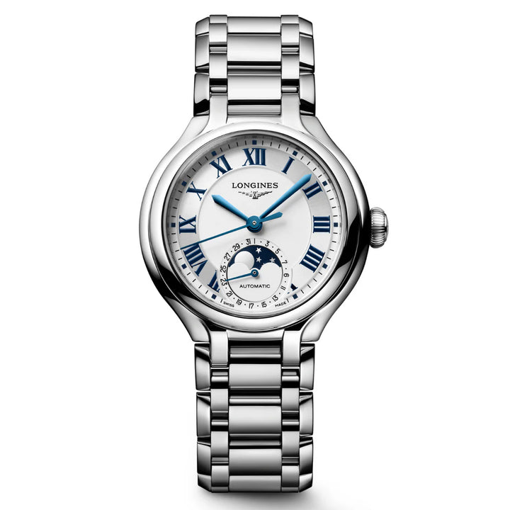 Longines Primaluna Moonphase Uhr 34 mm Silber Automatik Stahl L8.126.4.71.6