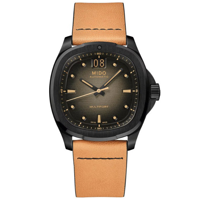 Mido Uhr Multifort TV Big Date 40 mm Automatik grauer Stahl schwarz PVD-Finish M049.526.36.081.00