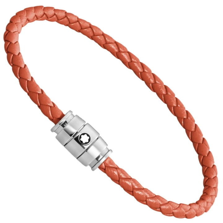 Montblanc bracciale in acciaio a 3 anelli e pelle Meisterstück Cayenne misura S 13429160