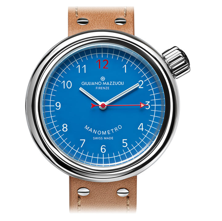 Giuliano Mazzuoli Uhr Manometer 45 mm blauer Automatikstahl MRP03N