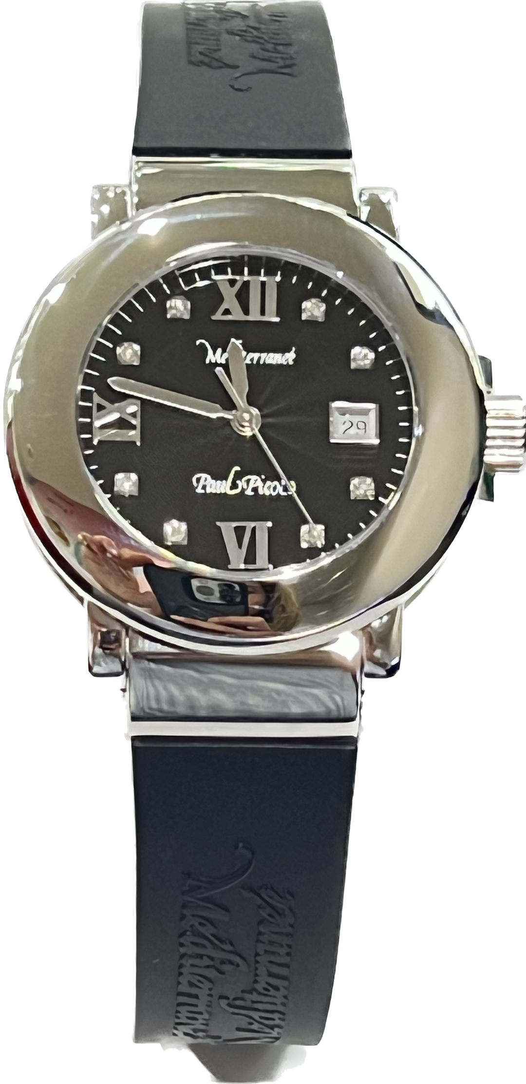 Paul Picot Mediterranean Watch '36 mm czarny kwarcowy stalowy diamenty 4108 D08