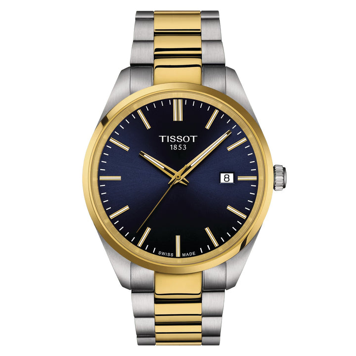 Tissot horloge PR 100 40 mm blauw kwarts staal PVD -afwerkingen geel goud T150.410.22.041.00 uur