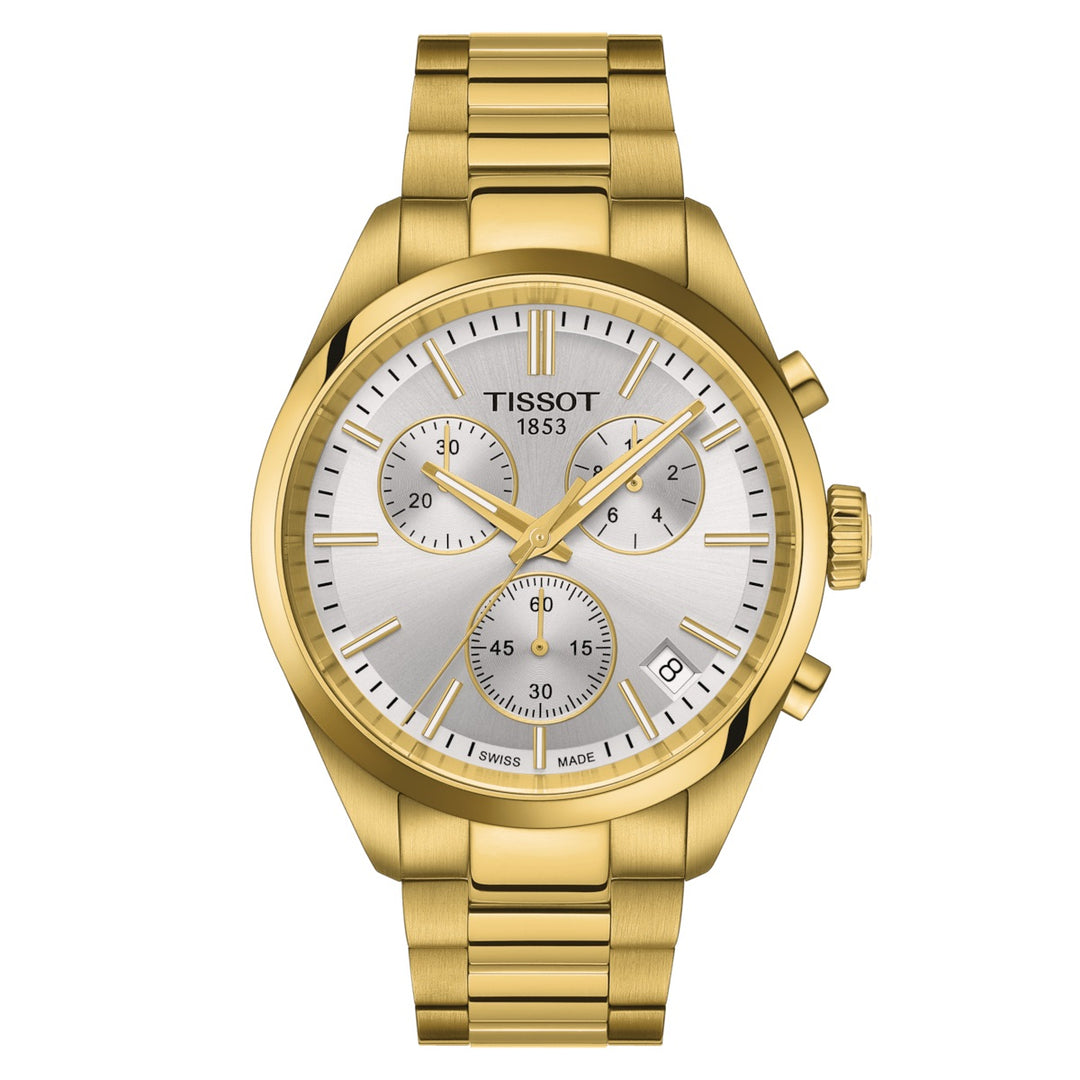 Tissot Watch PR 100 Chronograph 40mm Silver Quartz Steel povrch PVD Yellow Gold T150.417.33.031.00