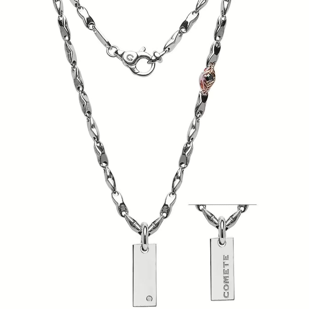Comete collana con pendente Chain argento 925 finiture PVD oro rosa diamante e spinelli UGL 750