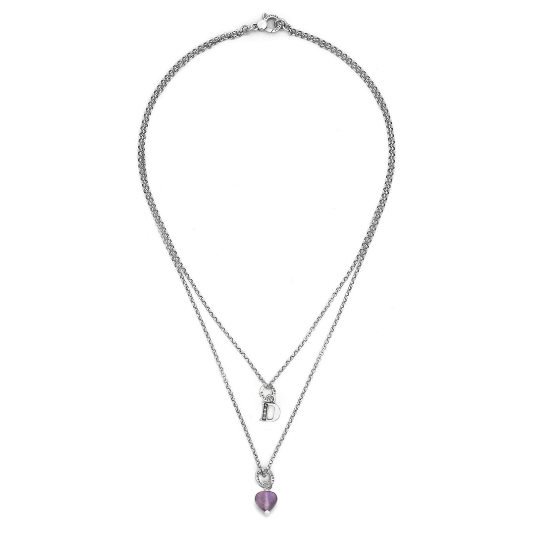 Collier Giovanni Raspini cadeau précieux lettre d Collier en argent 925, améthyste et zircons X01491