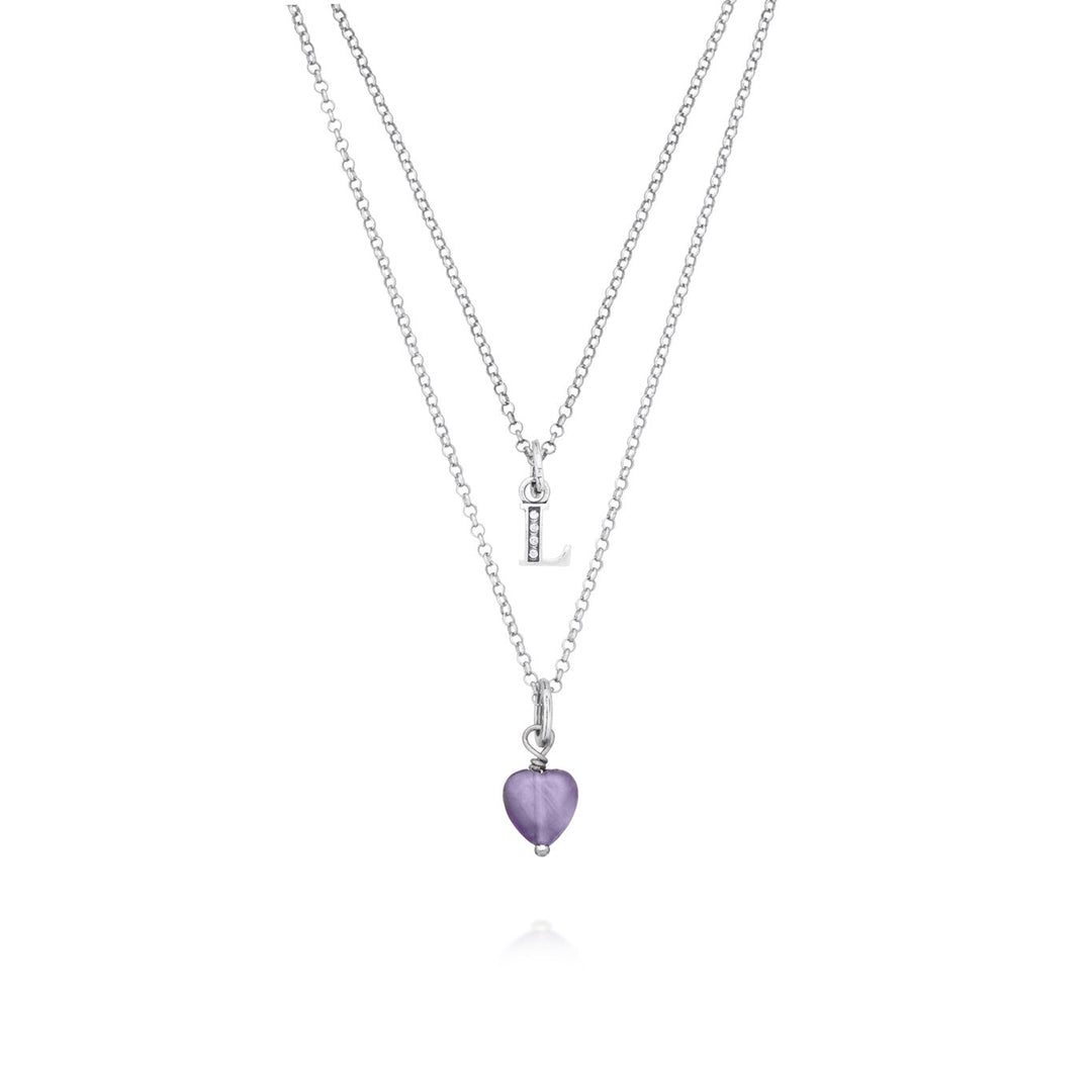 Giovanni Raspini Halskette kostbares Geschenk Buchstabe L Halskette aus 925er Silber, Amethyst und Zirkonen X01483