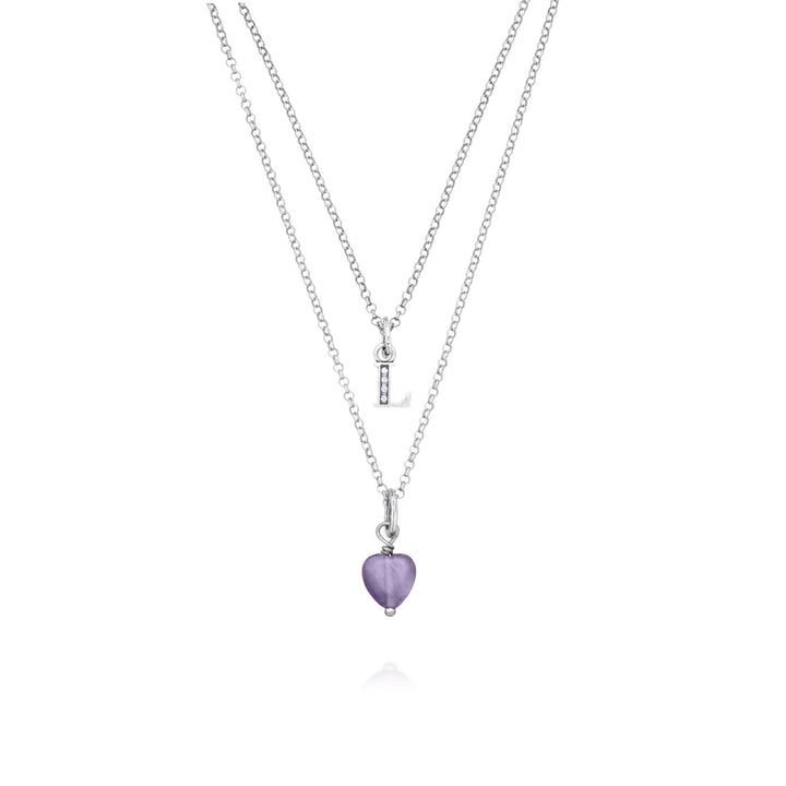 Giovanni Raspini Halskette kostbares Geschenk Buchstabe L Halskette aus 925er Silber, Amethyst und Zirkonen X01483