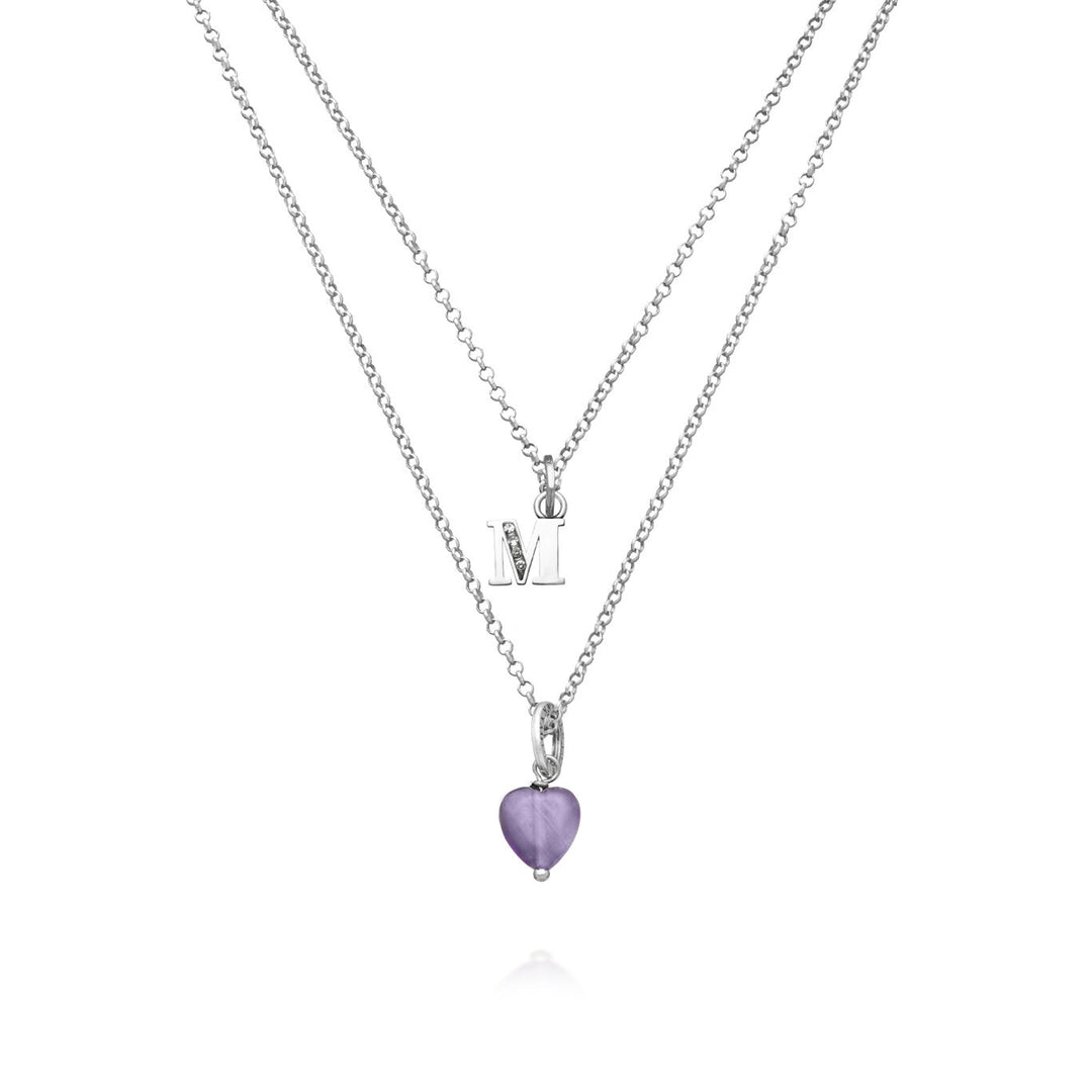 Giovanni Raspini Halskette kostbares Geschenk Buchstabe m Halskette aus 925er Silber, Amethyst und Zirkonen X01482