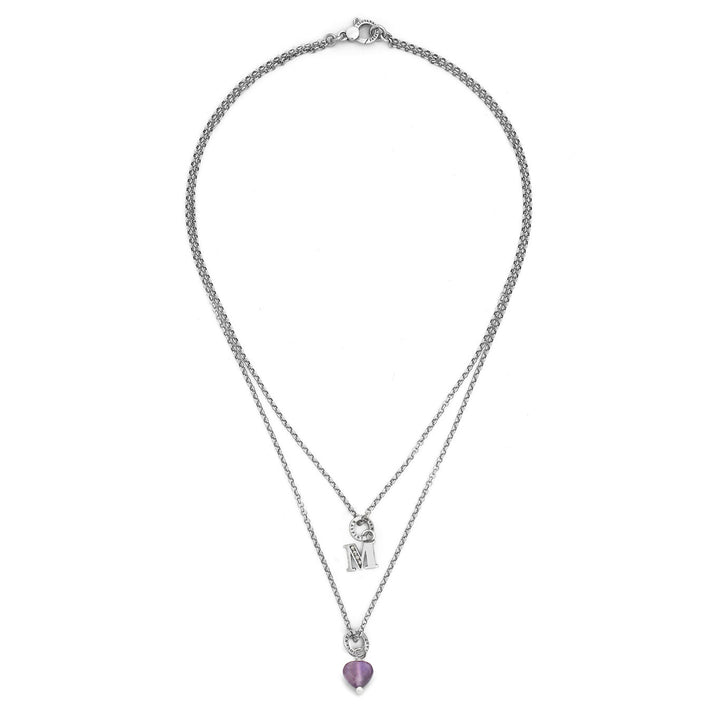 Giovanni Raspini Halskette kostbares Geschenk Buchstabe m Halskette aus 925er Silber, Amethyst und Zirkonen X01482