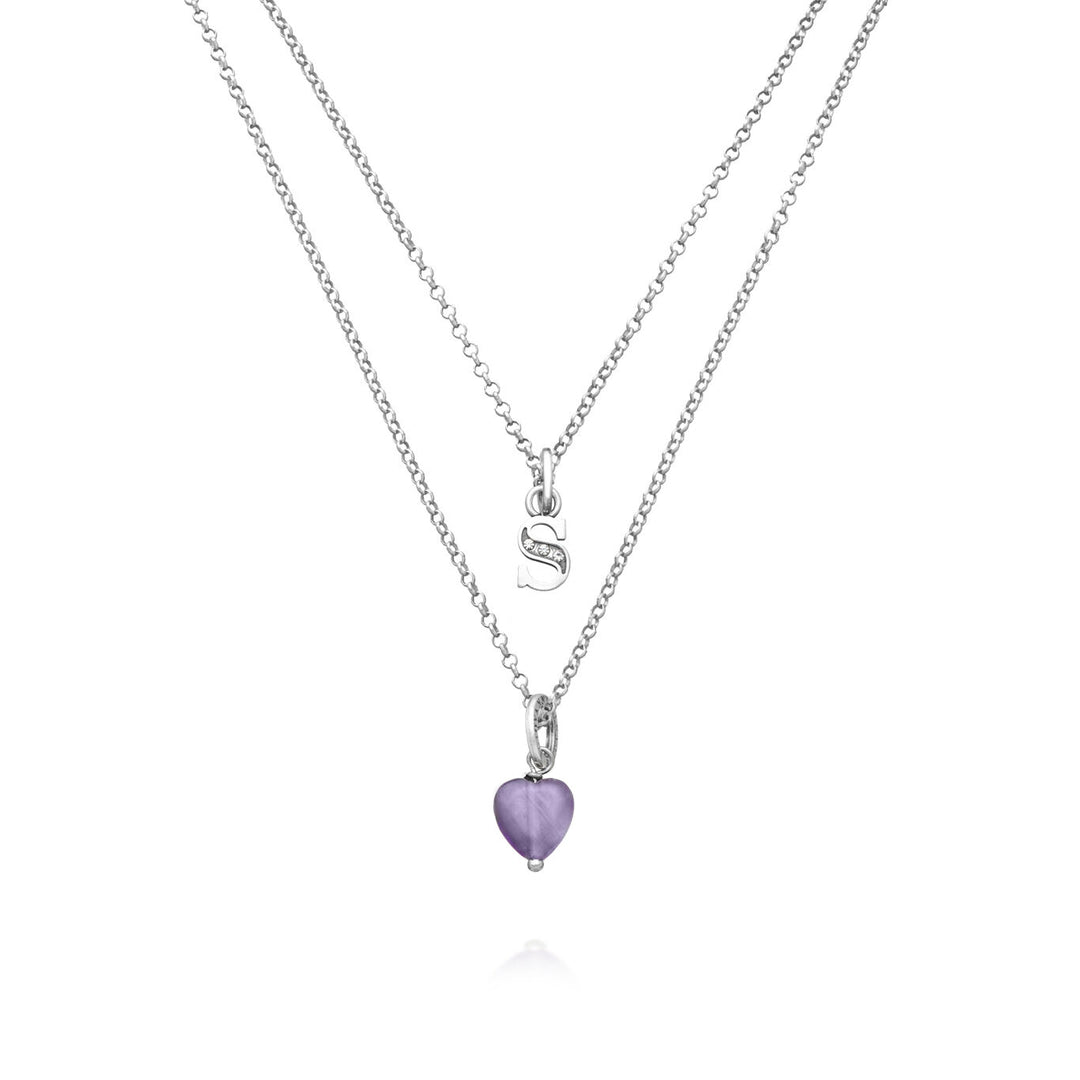Giovanni Raspini Halskette, kostbares Geschenk, Buchstabe S Halskette aus 925er Silber, Amethyst und Zirkonen X01476