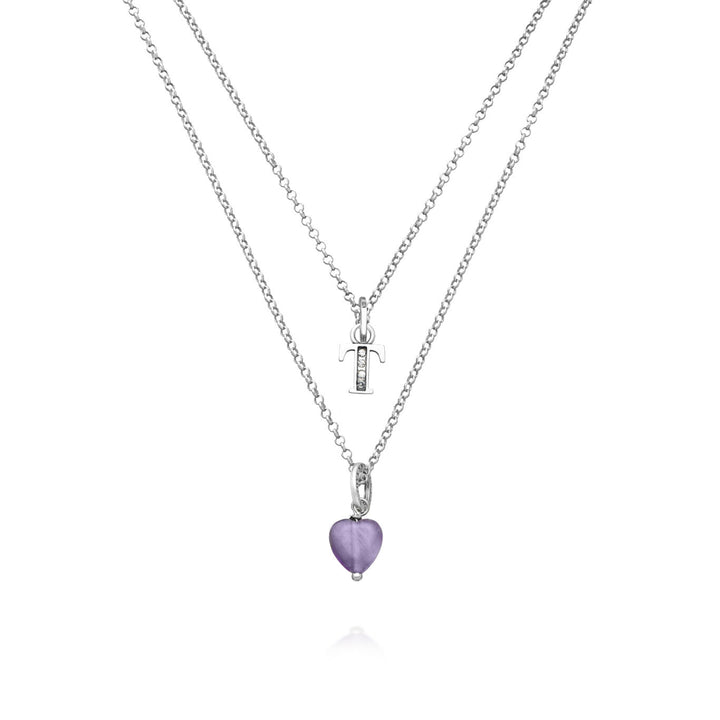 Giovanni Raspini Halskette kostbares Geschenk Buchstabe T Halskette aus 925er Silber, Amethyst und Zirkonen X01475