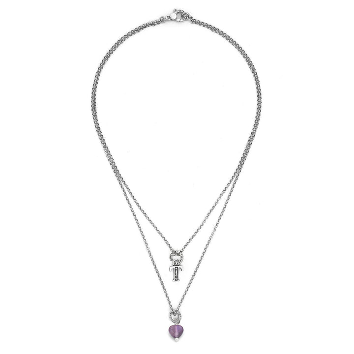 Giovanni Raspini Halskette kostbares Geschenk Buchstabe T Halskette aus 925er Silber, Amethyst und Zirkonen X01475