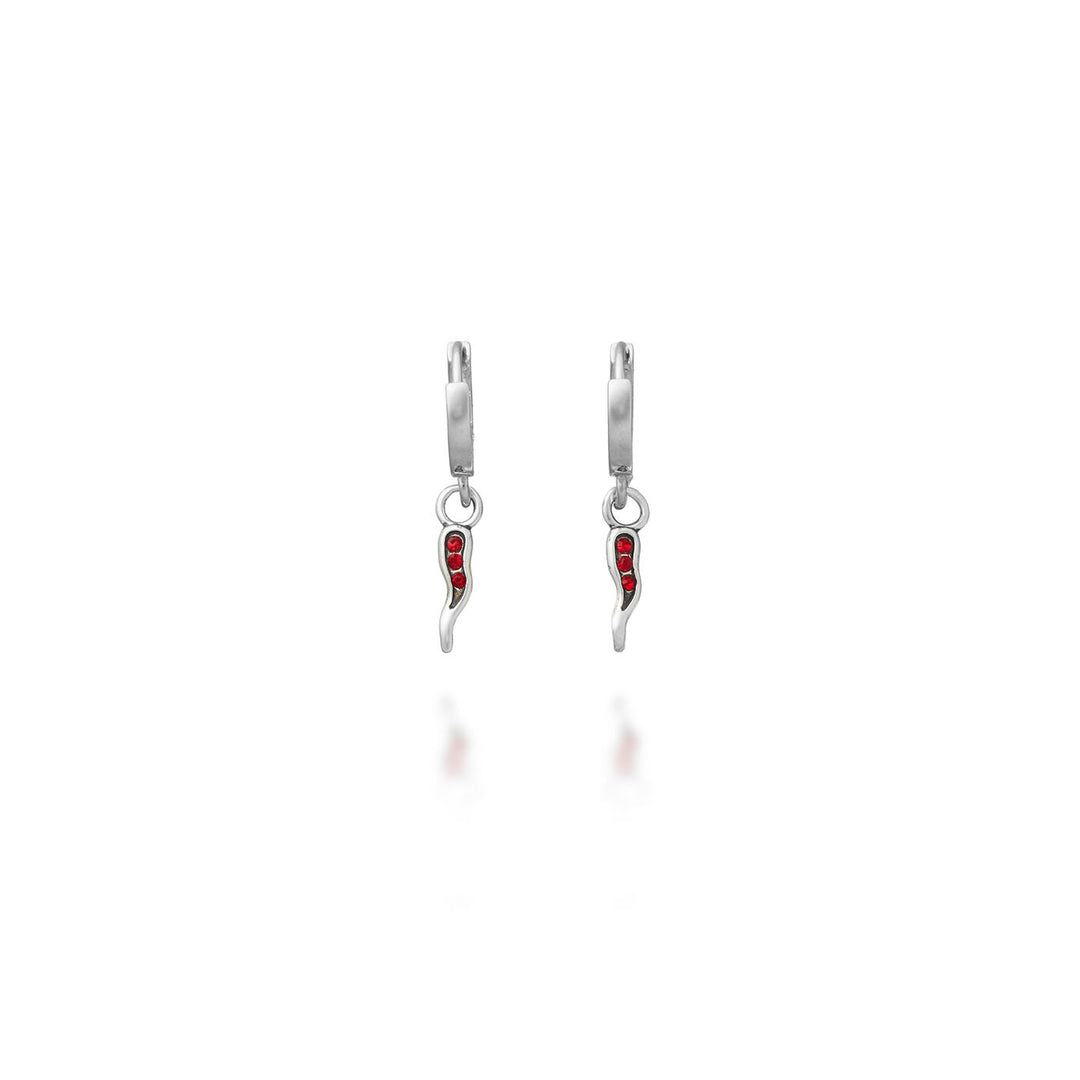 Giovanni Raspini Huggie Cornino Ohrringe Kristall Rot Silber X01649