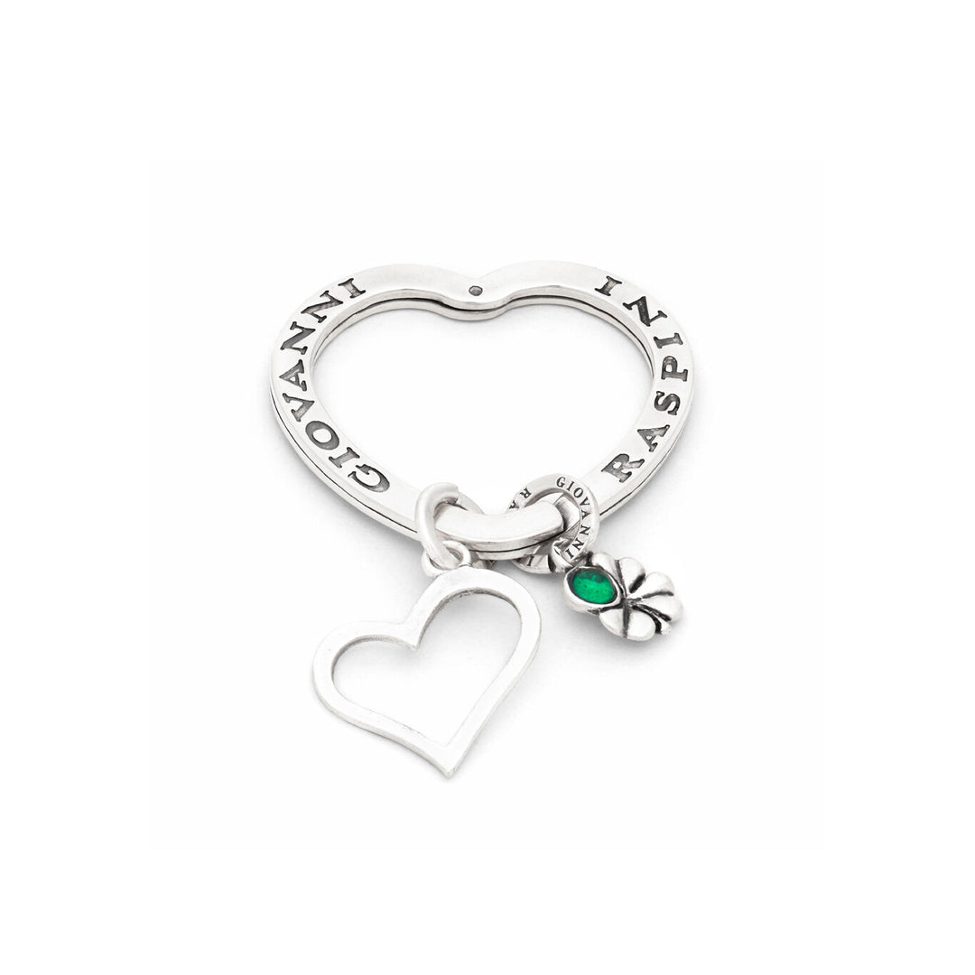 Giovanni Raspini Porte-clés coeur en argent et trèfle à quatre feuilles X01753