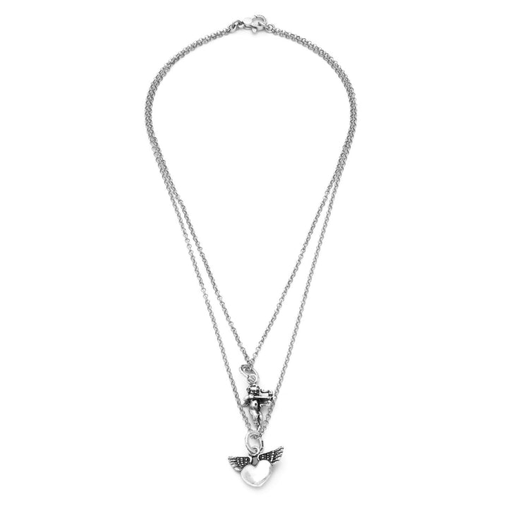Giovanni Raspini Halskette mit geflügeltem Herz und Puttino Arco, Silber X01769