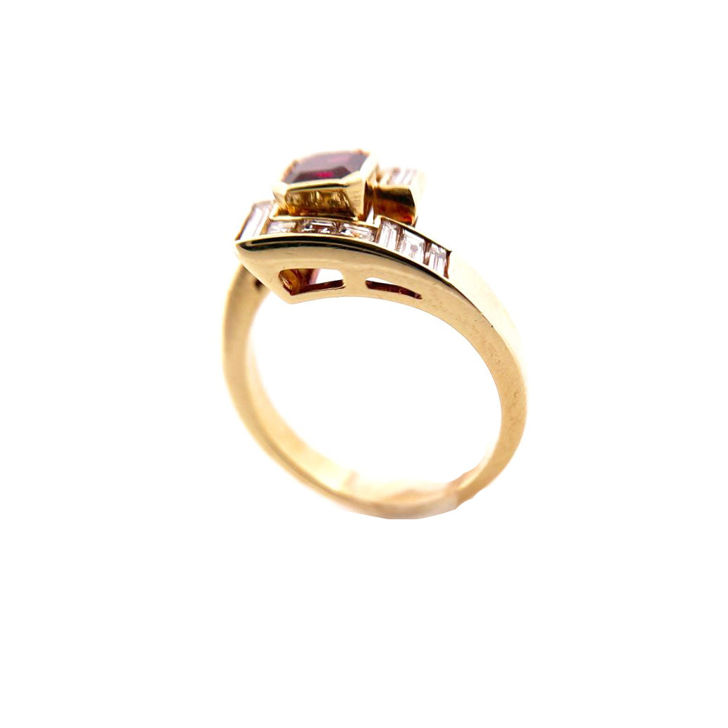 Capodagaglia guldguld ring 18kt thailändsk rubin 1 25ct och baguette prinsessan skärande diamanter