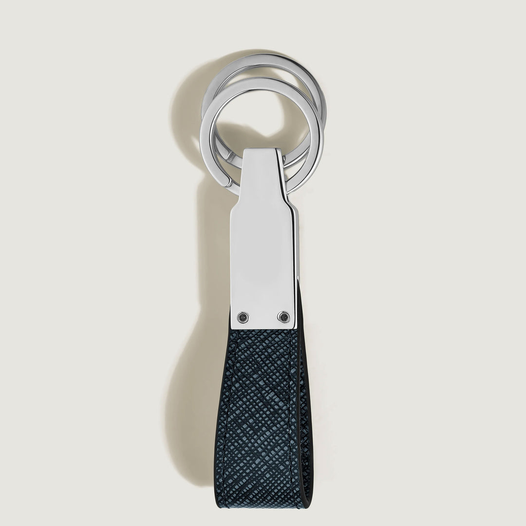Porte-clés Montblanc avec boucle en tweed bleu vestimentaire 220397