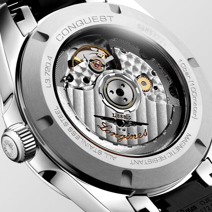 Longines Conquest 38 mm schwarze Automatikuhr aus Stahl L3.720.4.52.9