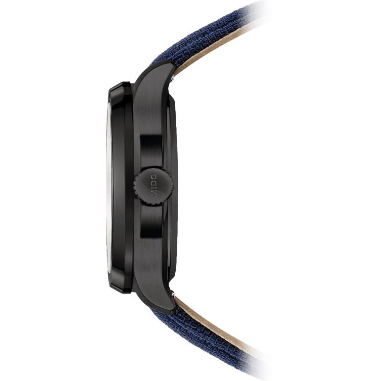Mido Uhr Multifort TV Big Date 39x40mm blau Automatik Stahl schwarz PVD-Finish M049.526.37.041.00