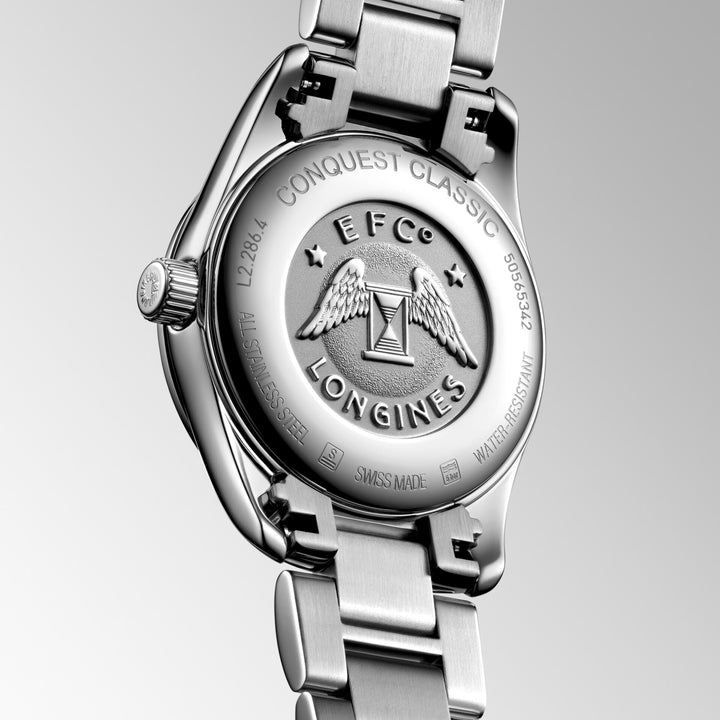 Montre Longines Conquest Classic 29mm nacre diamants quartz acier L2.286.4.87.6