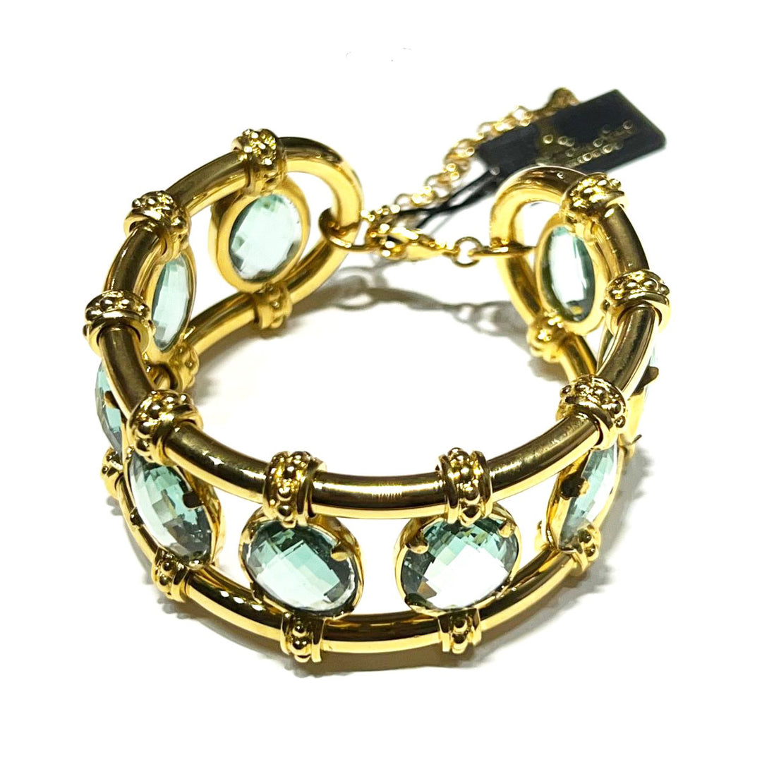 Bracelet Federica Rossi Ibiza bronze finition PVD or jaune 18 carats quartz couleur aigue-marine FR.BR.18