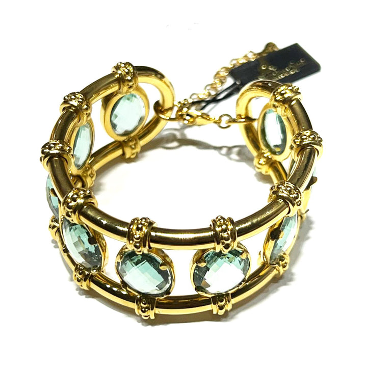 Bracelet Federica Rossi Ibiza bronze finition PVD or jaune 18 carats quartz couleur aigue-marine FR.BR.18