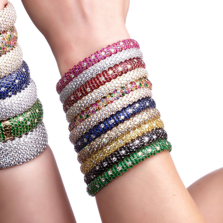 Zydo gewölbtes elastisches Armband aus Weißgold, blauer Saphir, blauer Saphir 61567
