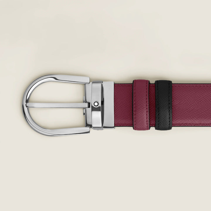 Montblanc Wendegürtel 35 mm Schwarz/Cassis-Leder mit Hufeisenschnalle 199638