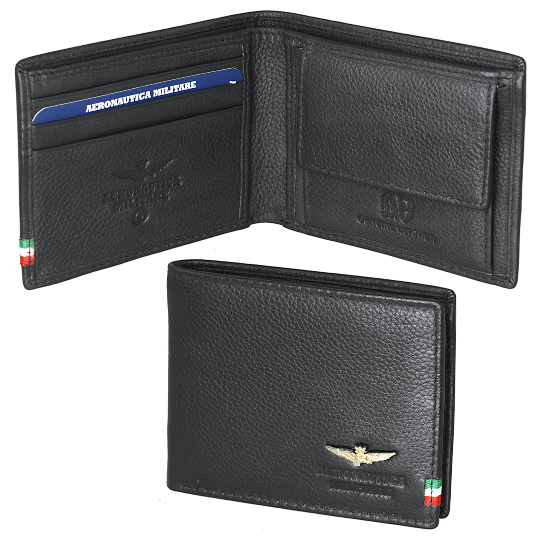 Aeronautica Military Cartera de hombre con bolsillos de cuero línea Bandera AM101-NE