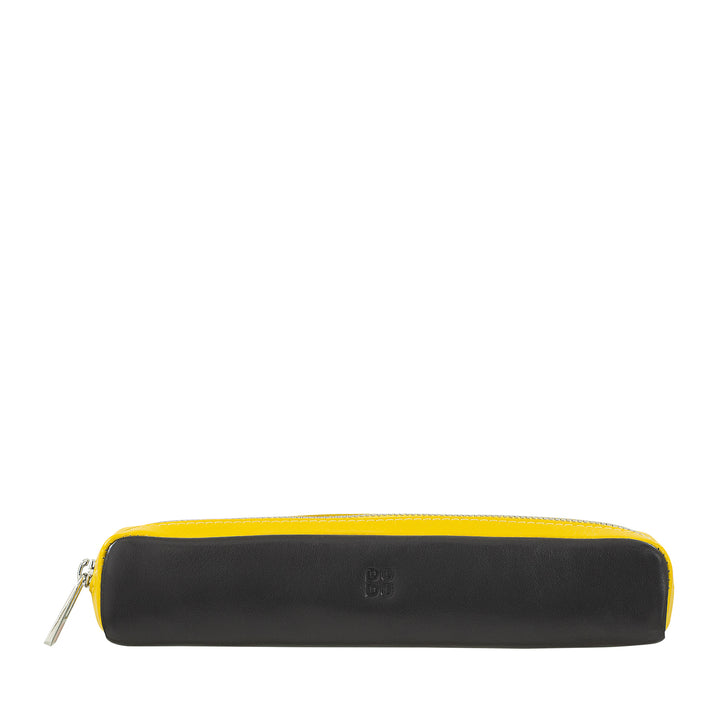 DUDU Genuine Leather Pencil Case with Zip, Pen Holder, Small 18x3cm, Compact and Colorful