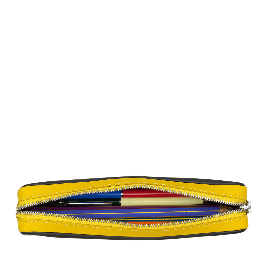 DUDU Genuine Leather Pencil Case with Zip, Pen Holder, Small 18x3cm, Compact and Colorful