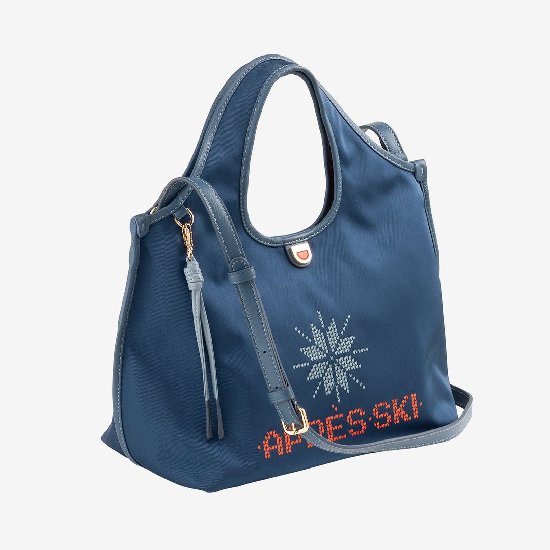 DUDU Damen-Umhängetasche aus Nylon und Leder Après-Ski – leichter Shopper mittlerer Größe mit verstellbarem Schultergurt und Magnetverschluss, sportlich-schickes Design
