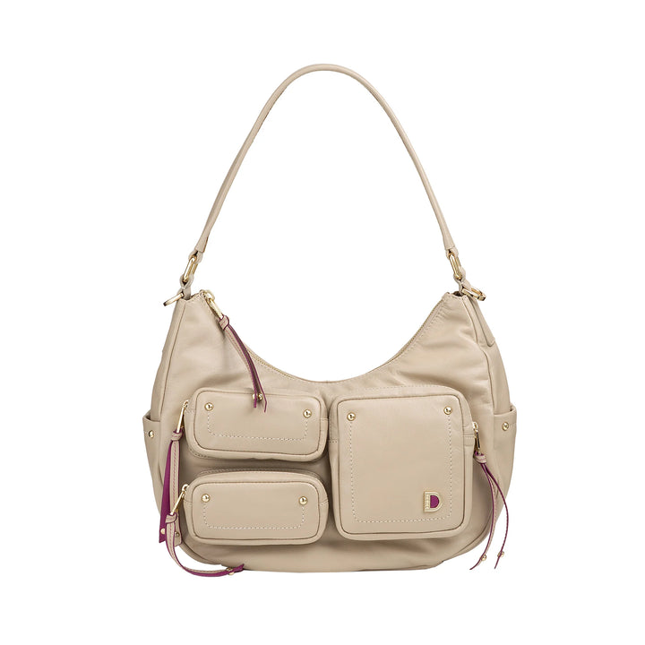 DUDU Damen-Umhängetasche aus Leder mit abnehmbarem Schultergurt, geräumig und elegant – Hobo-Tasche mit mehreren Taschen, Bananentasche mit Reißverschluss