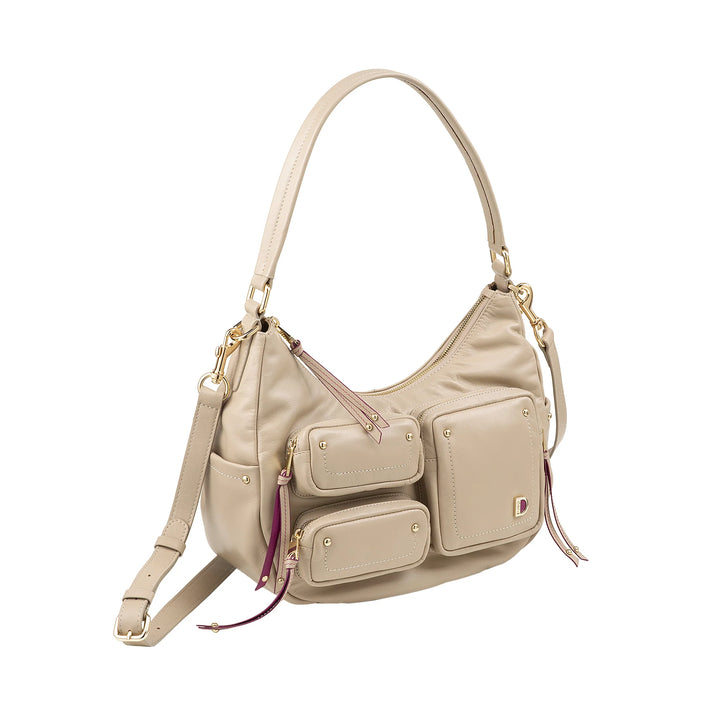 DUDU Damen-Umhängetasche aus Leder mit abnehmbarem Schultergurt, geräumig und elegant – Hobo-Tasche mit mehreren Taschen, Bananentasche mit Reißverschluss