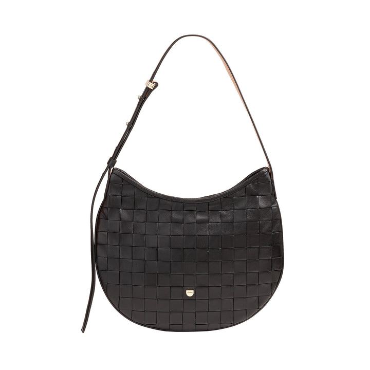 DUDU Damen-Umhängetasche aus echtem gewebtem Leder – elegante Hobo-Tasche mit verstellbarem Schultergurt und Reißverschluss, handwerkliches Design, geräumig und vielseitig
