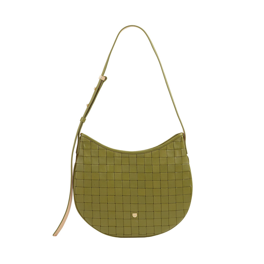 DUDU Damen-Umhängetasche aus echtem gewebtem Leder – elegante Hobo-Tasche mit verstellbarem Schultergurt und Reißverschluss, handwerkliches Design, geräumig und vielseitig