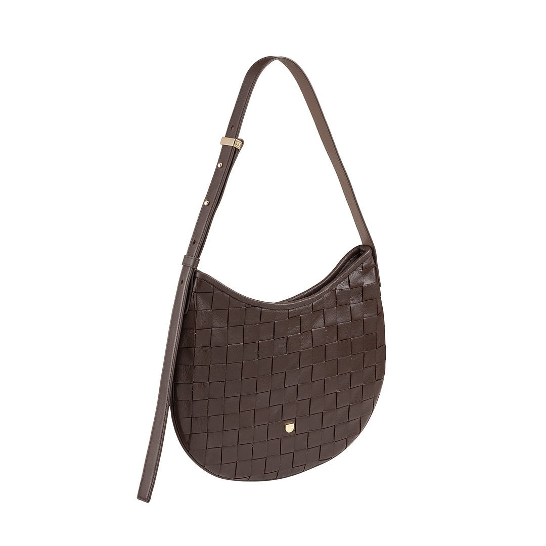 DUDU Damen-Umhängetasche aus echtem gewebtem Leder – elegante Hobo-Tasche mit verstellbarem Schultergurt und Reißverschluss, handwerkliches Design, geräumig und vielseitig