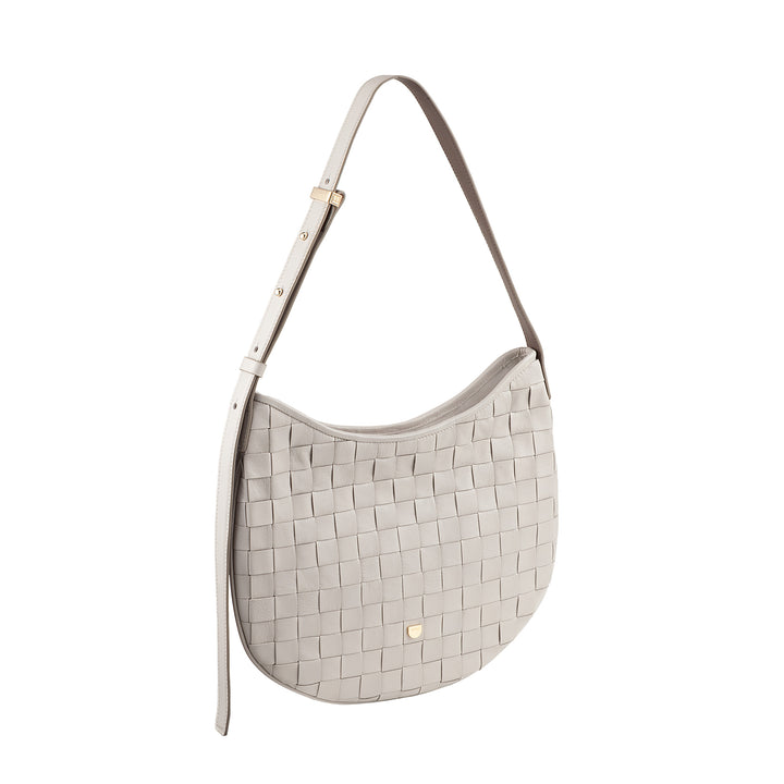 DUDU Damen-Umhängetasche aus echtem gewebtem Leder – elegante Hobo-Tasche mit verstellbarem Schultergurt und Reißverschluss, handwerkliches Design, geräumig und vielseitig